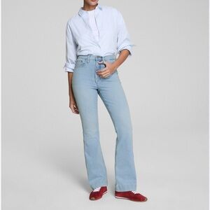 Spanx Stretch Twill Cropped Wide Leg Jean Light Wash Shapewear Full Length Sz 12